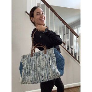 Chanel Denim Fringe Large Shopping Tote Blue